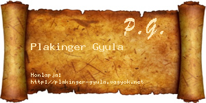 Plakinger Gyula névjegykártya